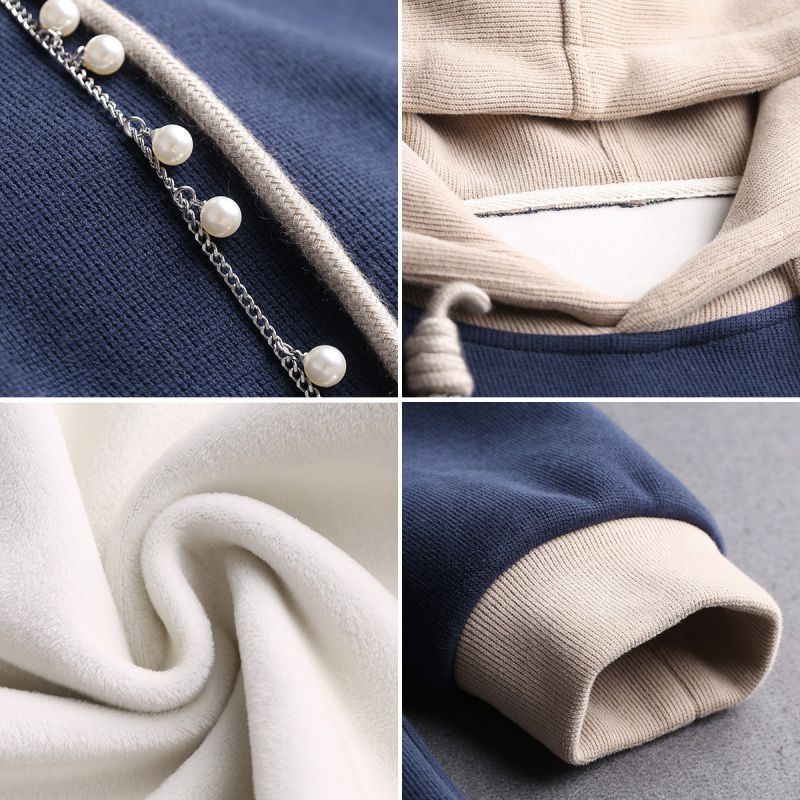 Picture of European Station Large Size New Hooded Color Block Sweater Jacket Loose Casual Fat Sister Women's Clothing 2023 Autumn and Winter New Style