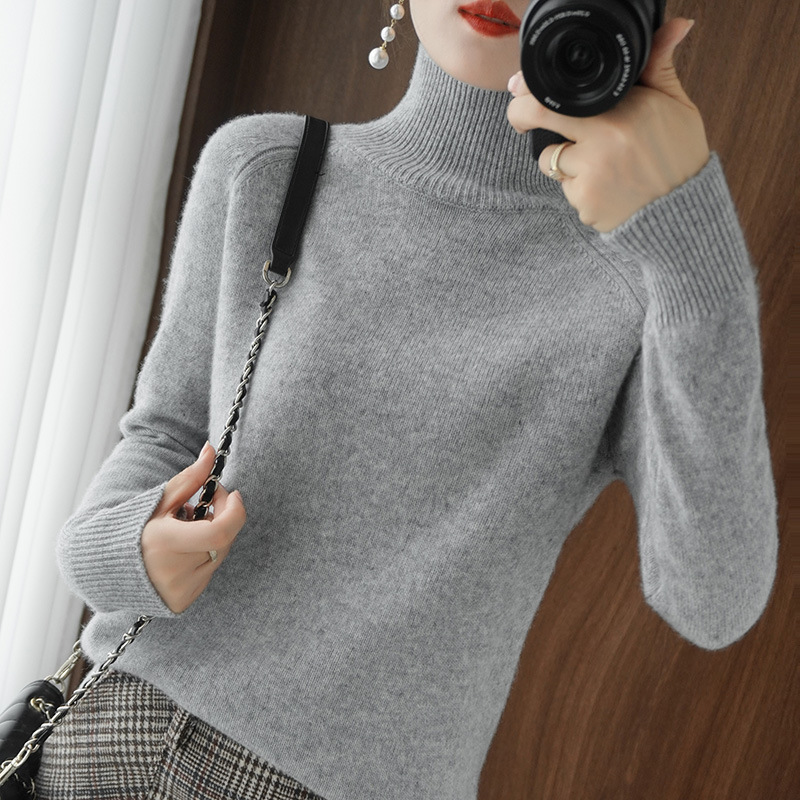 Picture of Stand Collar Sweater Women's Autumn and Winter New 2025 Thick Korean Style Women's Pure Color Pullover Loose Knitted Long-Sleeved Bottoming