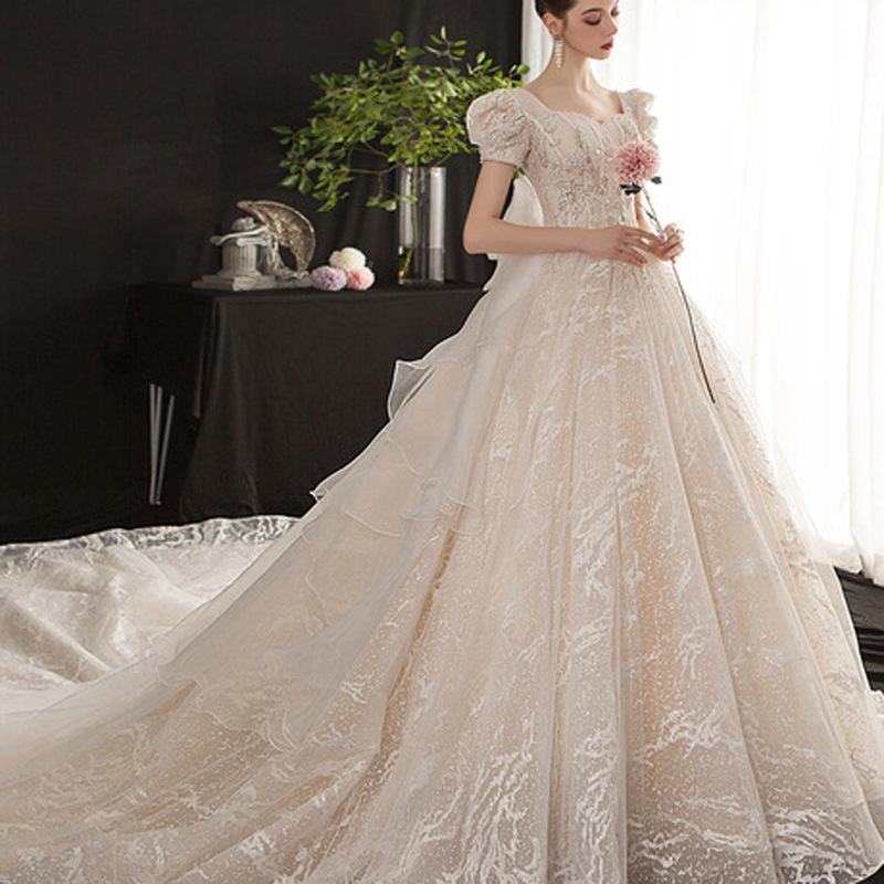 Picture of Freight 21 Wedding Dress European and American Craft Long Sleeve Middle Pearl Button-down Long Trailing Palace Photo Studio Wedding Performance
