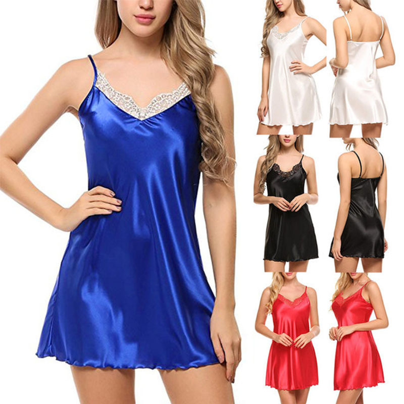 2018 Foreign Trade High-end Home Clothes Pajamas Europe and America Sexy Lace Sling Nightgown Satin AliExpress Explosions