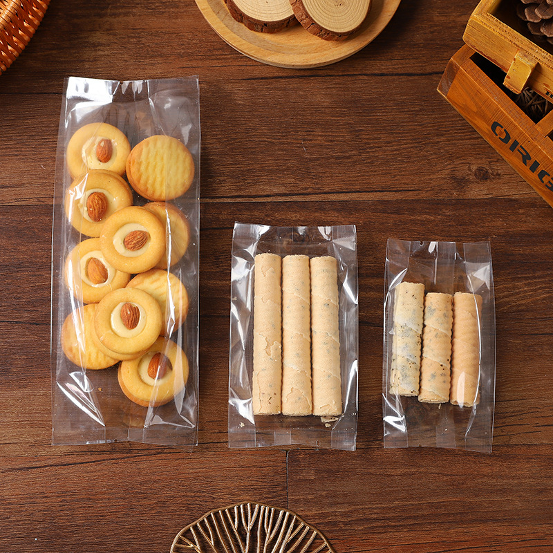 Hot selling transparent frosted machine sealing bag baking dessert stick candy button biscuit bag side food packaging 50 PCs