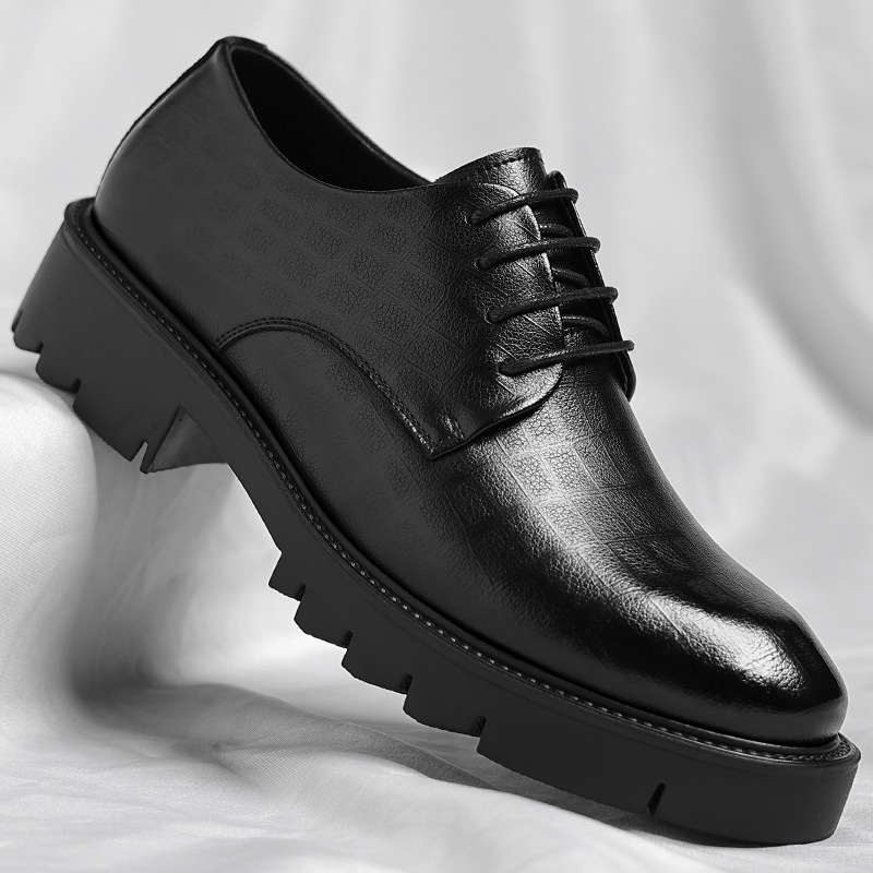 Leather shoes men's thick-soled low-side business dress lace-up 10CM groom wedding shoes with suit shoes a generation of hair