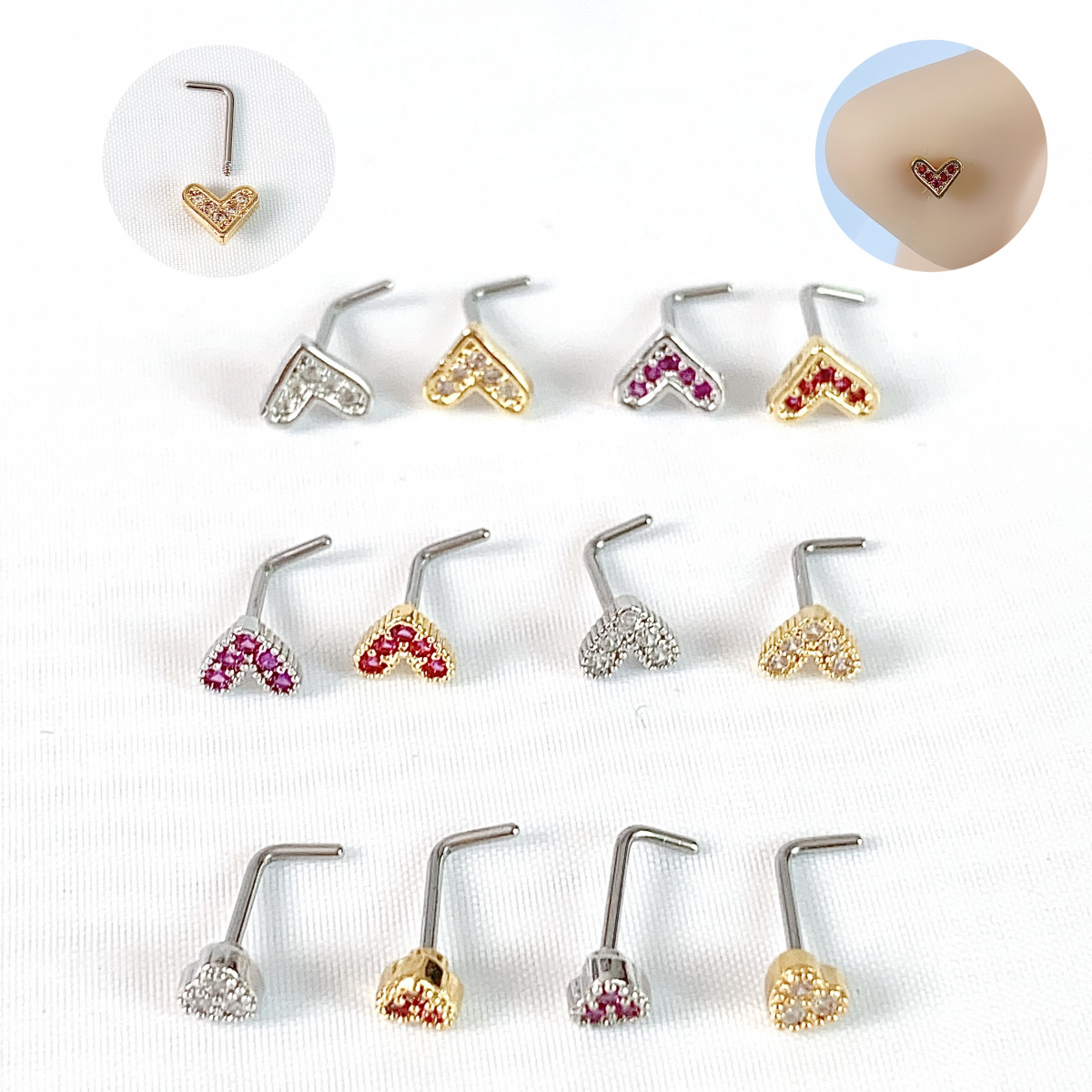 Cross-border Accessories Heart-shaped Love Heart-shaped Pearl Copper Nose Ring Nose Nail Female Ins Style High-end Jewelry