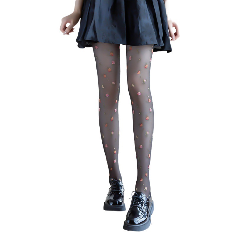 Red Floral Pantyhose Lolita Flower in Flower Mori Girl's Style Fairy Fresh Broken Flower Sweet Pantyhose for Children