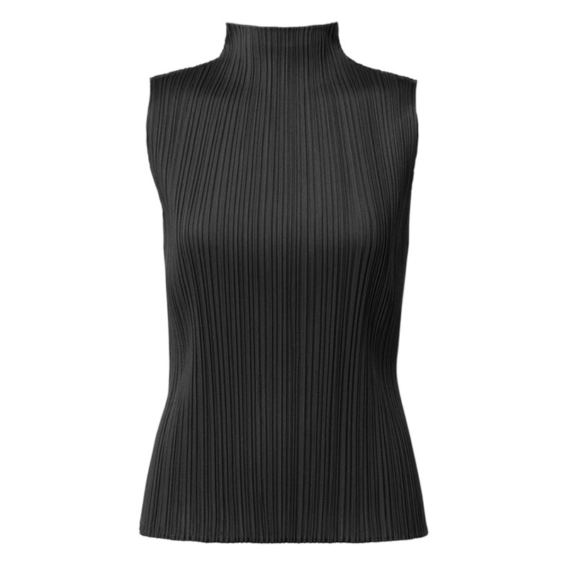 Half-high Collar Sleeveless T-shirt Women's Small Vest Base Shirt Miyake Spring and Summer New Inner Slim-fit Collar Pleated Top