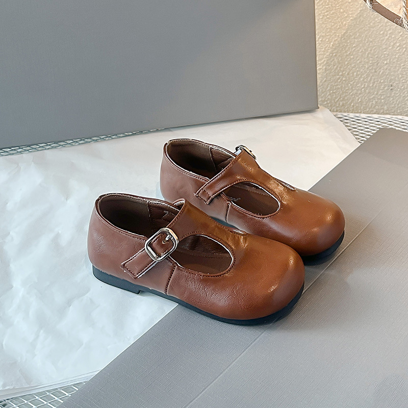 Girls' Leather Shoes 2025 Spring New Children's Princess Shoes Retro T-Shoes Soft Sole Anti-Slip Baby Easiest for Match Shoes