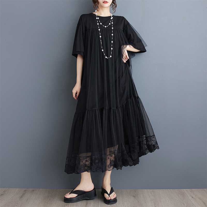 Picture of 2024 Summer New Korean Style plus size Loose Mesh Stitching Mid-length Fashionable Slim dress
