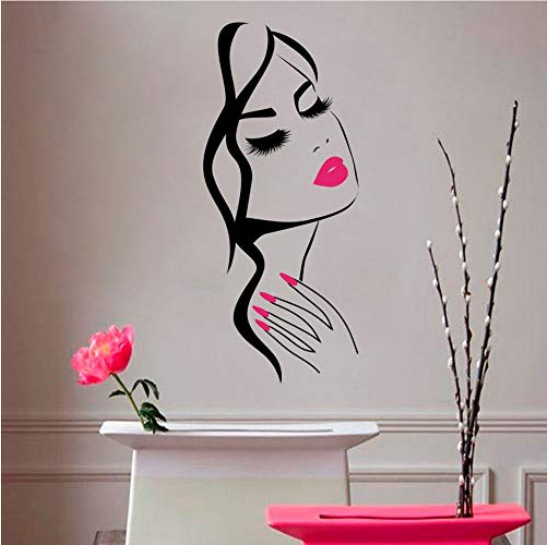 Lips Nail Color Customizable Long Hair European and American Woman Nail Shop Window Vinyl Wall Sticker