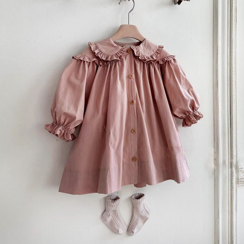 Girls Ins Korean Style Spring Dress Korean Style Cute Loose Puff Sleeve Baby Girl Doll Cardigan Dress