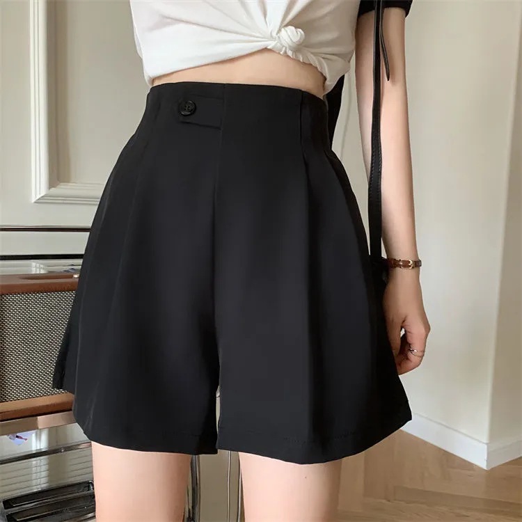 2023 Summer Suit Shorts Women's New Arrival chubby girl Wide Pants High Waist Slimming Comfortable Outer Wear A- Line Casual Hot Pants