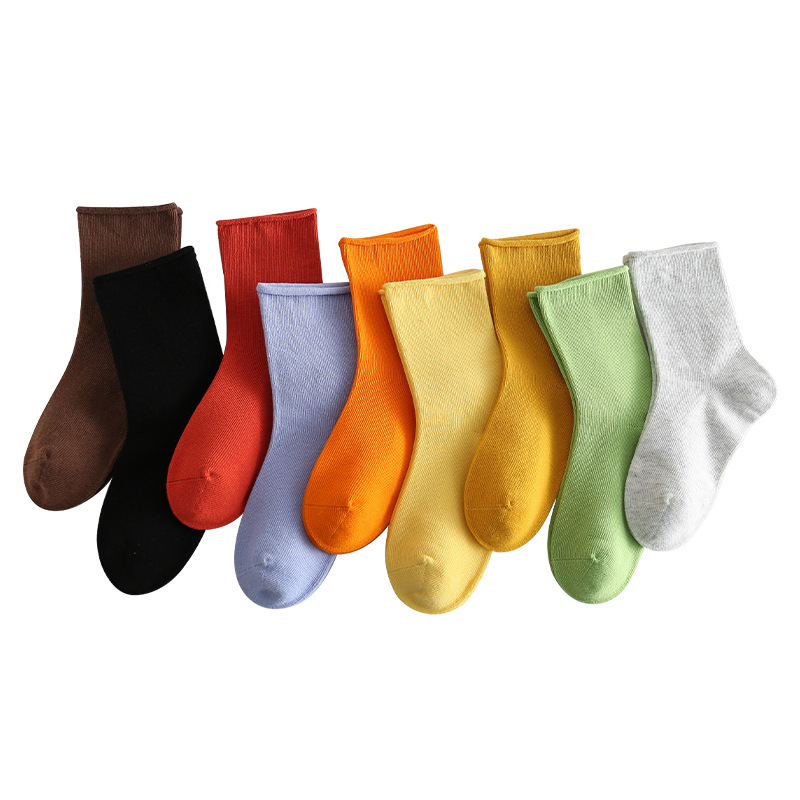 Mu Mo Mo Mo Spring and Summer New Solid Color Children's Socks Dopamine Color Girls Socks Korean Pure Cotton Student Socks