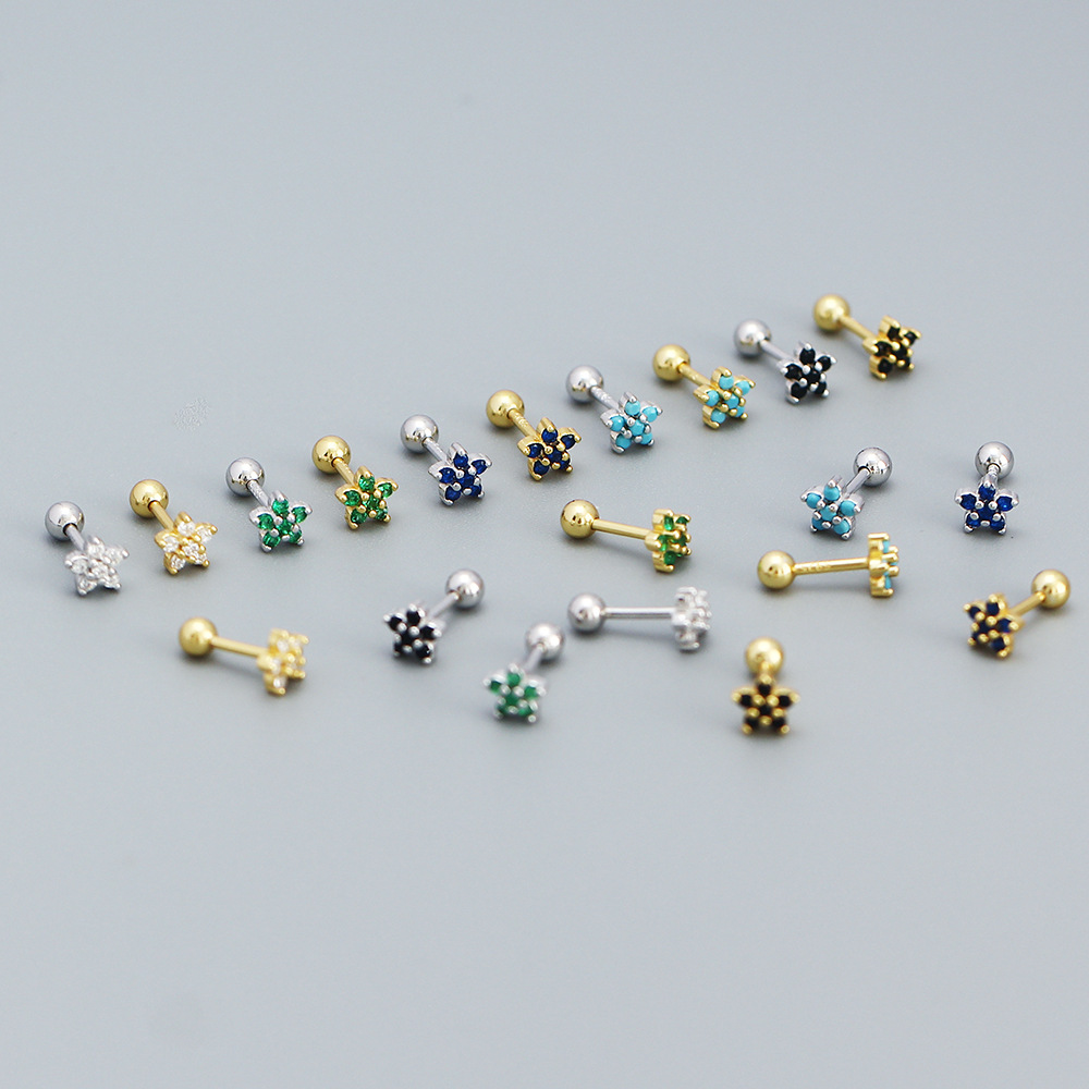YHE0507 Silver Stud 925 Sterling Silver Floral Zircon Simple Small Female Flash Diamond Ear Stud Stud Ear Bone Stud Earrings