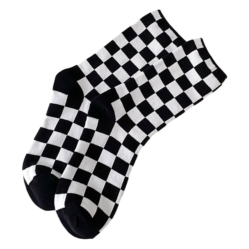 Autumn and Winter Cotton Socks Japanese Checkerboard Socks Mid-tube Socks Cotton Women's Socks Thickened Winter Fashionable Socks Zhuji Mid-tube Socks