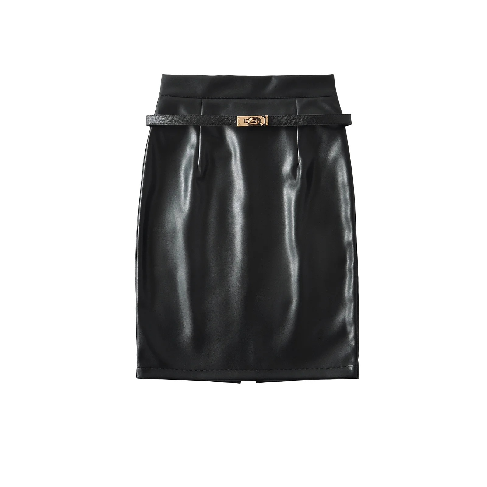 Picture of 2024 autumn and winter hot girl temperament long hip skirt women's high waist slim leather skirt with belt wholesale
