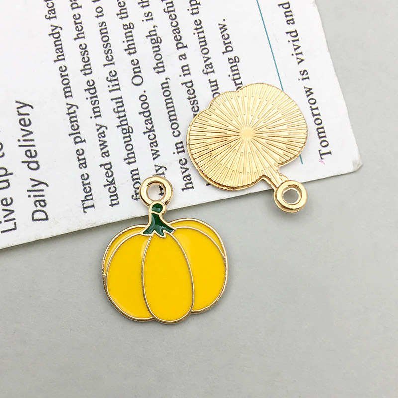 Picture of 1 new drop oil alloy colorful simulation maple pumpkin pendant pendant diy accessories