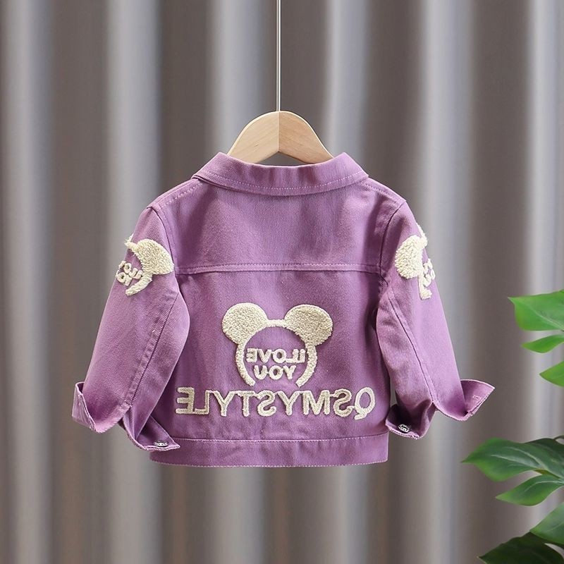 Picture of Girls' Denim Jacket Korean Version with Three-Dimensional Fleece Appliqué Cardigan Jacket in Stock, Available for Wholesale, Cute, Fashionable, and Versatile