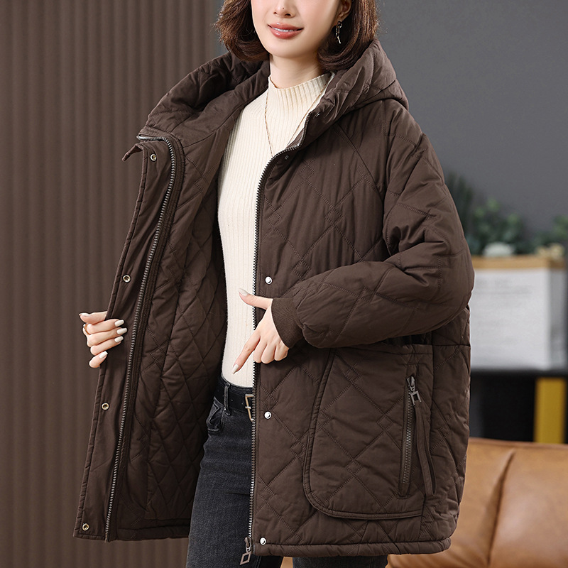 Mid-length cotton and thickening cotton-padded jacket women's winter 2024 new plus size retro casual mother hooded cotton-padded coat