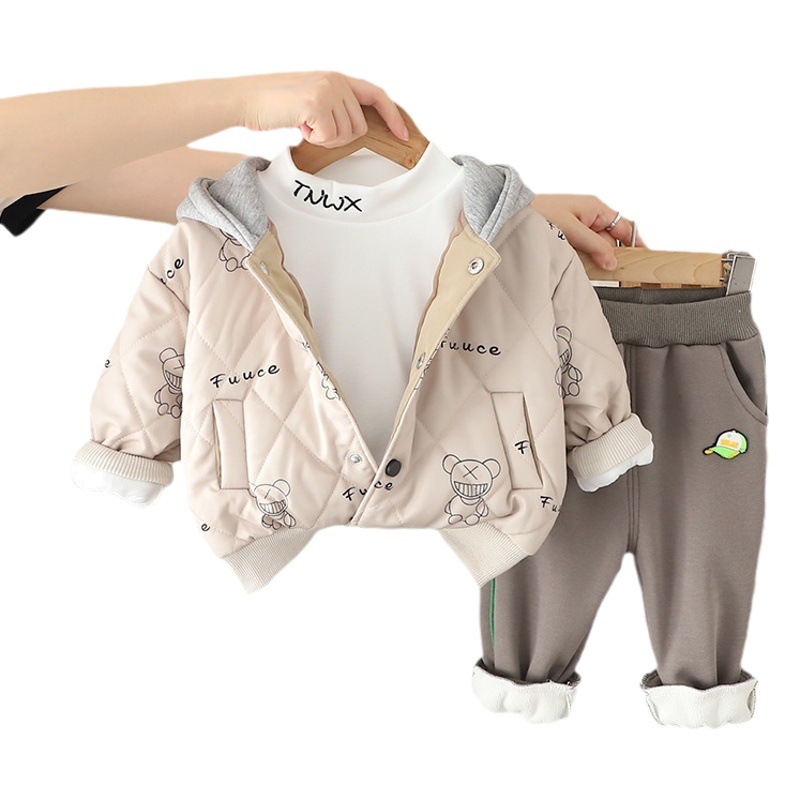 Children's baseball uniform autumn and winter suit new cotton and thickening boys and girls baby Diamond Bear winter three-piece suit