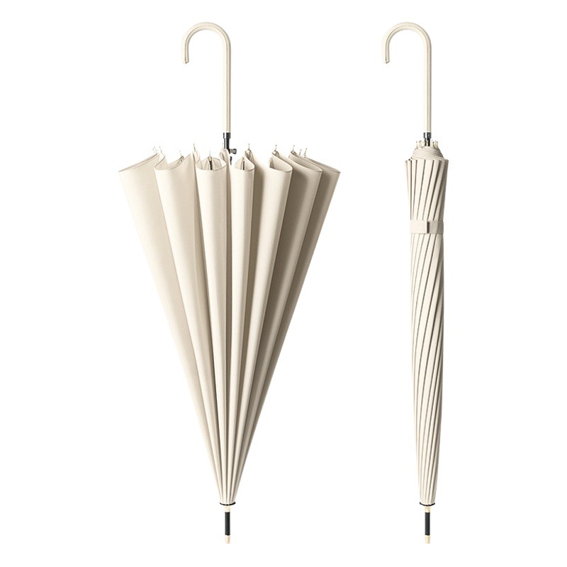 Japanese Style Small Fresh Long Handle Umbrella Double Straight Rod Umbrella Women's Simple 16-Bone Enlarge Reinforced Curved Handle Umbrella Printable LOGO