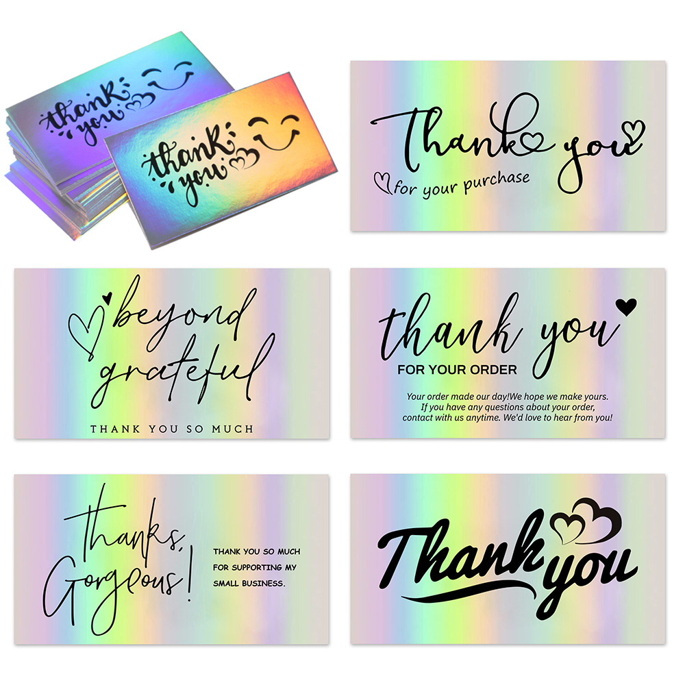 Picture of 50 sheets/pack 9*5cm Laser rainbow thank you card gift packaging thank you card foreign trade cross-border wholesale