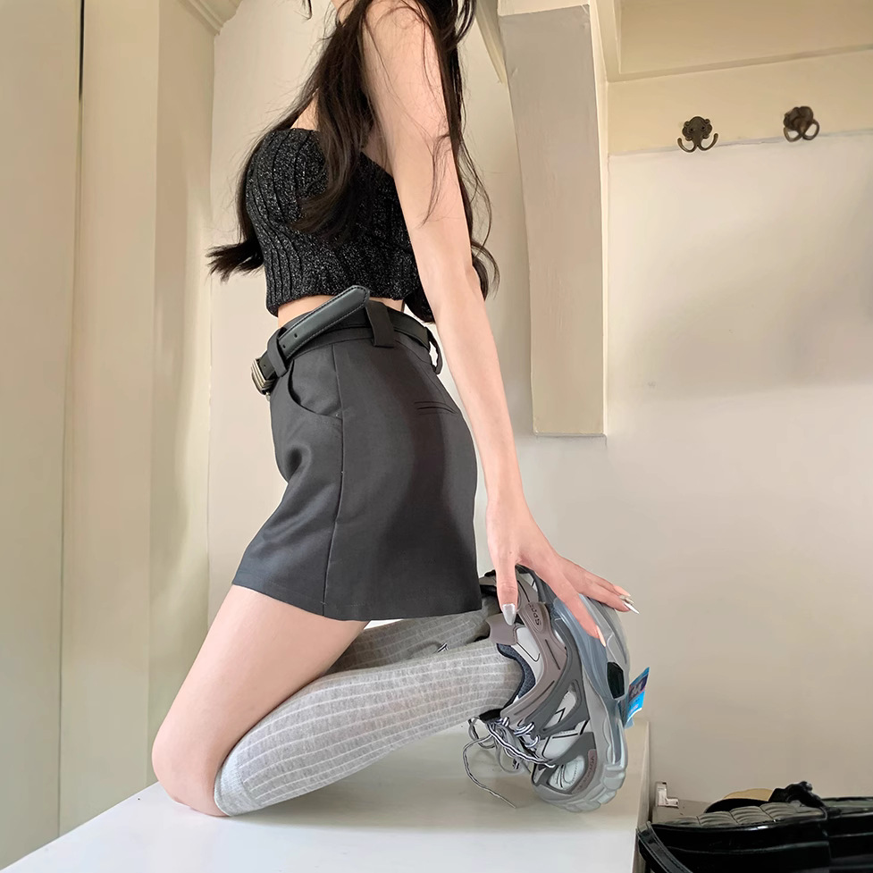 Grey Dress Skirt Skirt Women's Autumn High Waist A- Line Skirt Black Skirt Small Hip Skirt Slimming Skirt