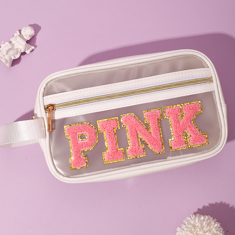 Picture of Amazon hot chenille letter portable transparent cosmetic bag PU portable large capacity storage bag wholesale in stock