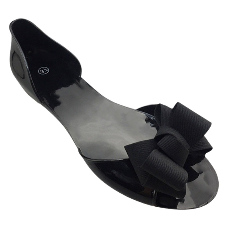 2023 cross-border summer new fashion bow jelly flat shoes women flat PVC fish mouth sandals