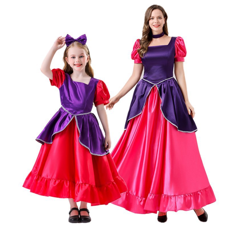 Halloween Cinderella Fuchsia Parent-Child Costume cos Long Hair Princess Dress Stage Performance Dress Princess Dress