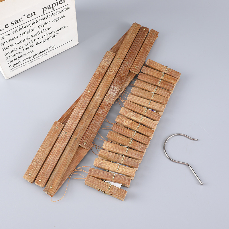 Picture of Carbonized bamboo pants rack hanger multi-clip pants clip clothes clip bamboo clip drying socks rack multi-clip bamboo clothes hanger