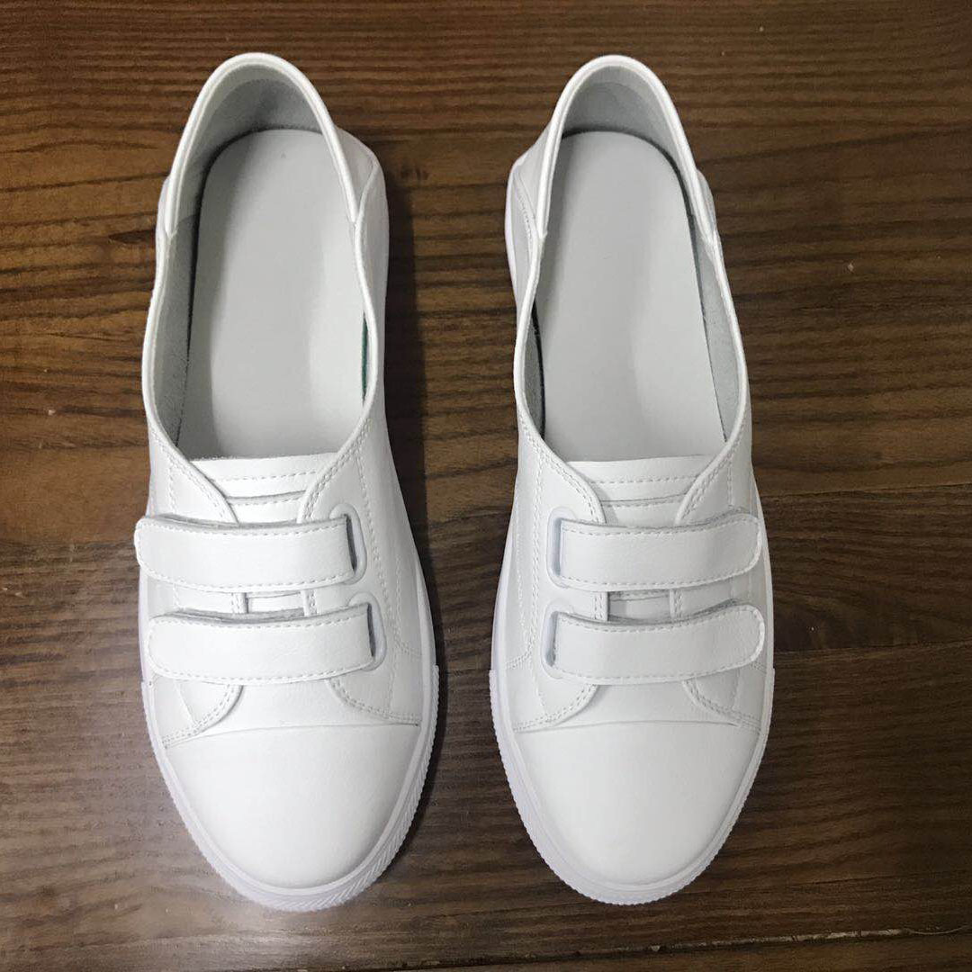 Velcro Genuine Leather White Shoes for Women Summer 2025 Summer Shallow Mouth Slip-On Flats Bottom Lazy Breathable Flats Spring Style
