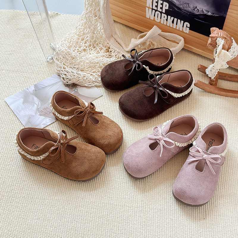 Picture of Girls' leather shoes new autumn children's Birkenstock soft soles sweet princess shoes bow baby shoes