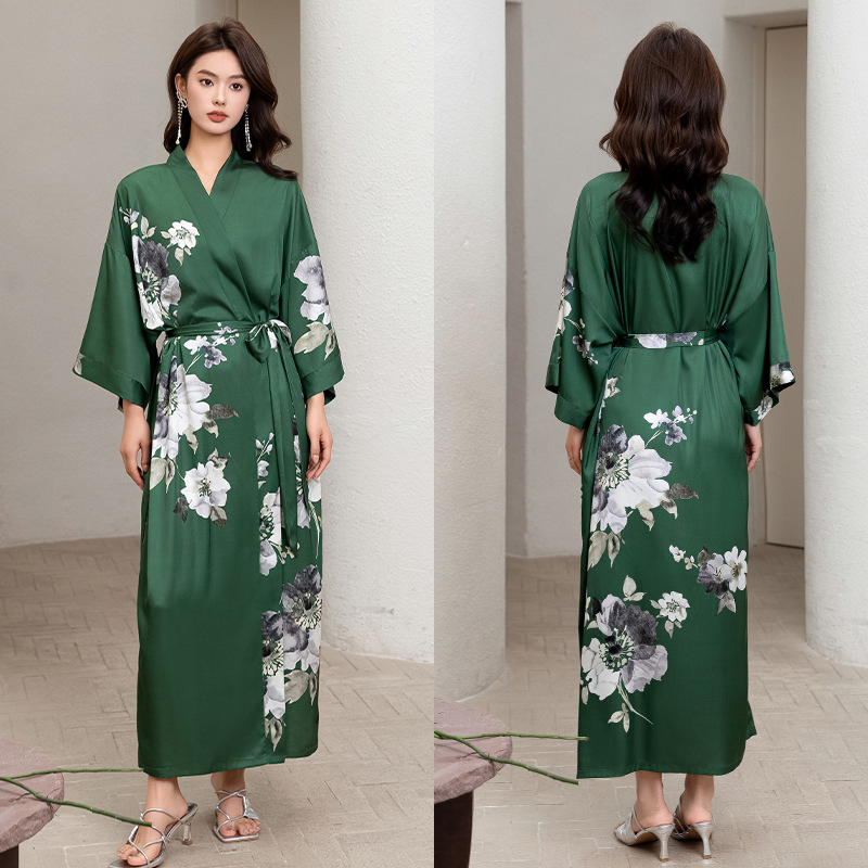 Picture of Yaoting Satin Printed Pajamas for Women Summer Large Size Accessible Luxury Three-Quarter Sleeves Cool Long Nightgown Home Wear Women Wp2669