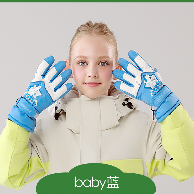 Picture of Children's ski gloves, knitted warm wrist pads, full touchscreen printed waterproof thickened gloves, children's ski gloves