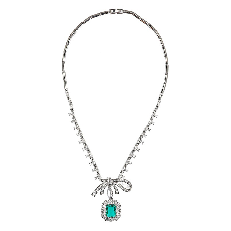 Korean cross-border new bridal jewelry casual women bow pendant zircon earrings necklace dress jewelry suit