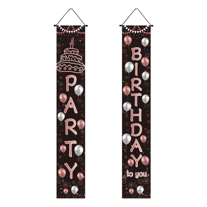 Amazon 2025 New Birthday Couplet Banner Door Curtain Black Gold Party Event Decoration Arrangement Background Cloth Customization