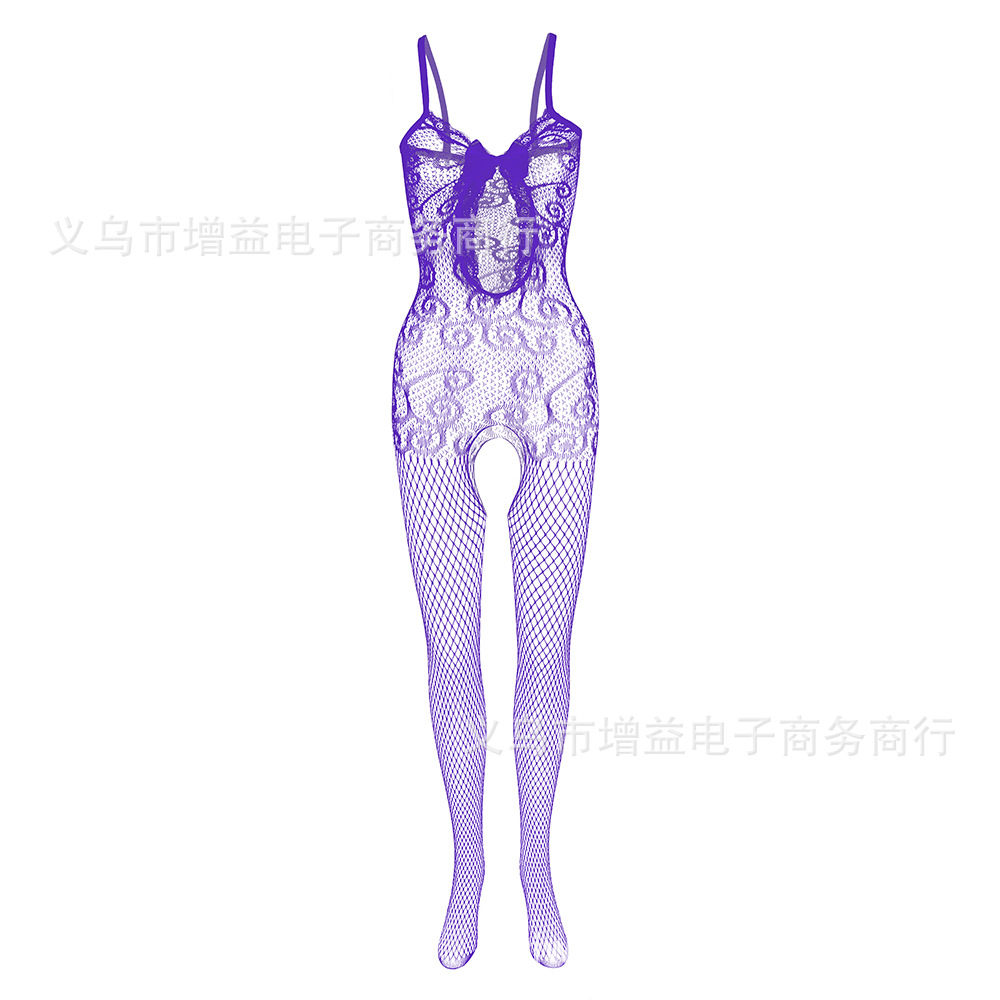 Picture of Sexy mesh sexy lace trim sling front hollow bow thread jacquard one-piece mesh w040