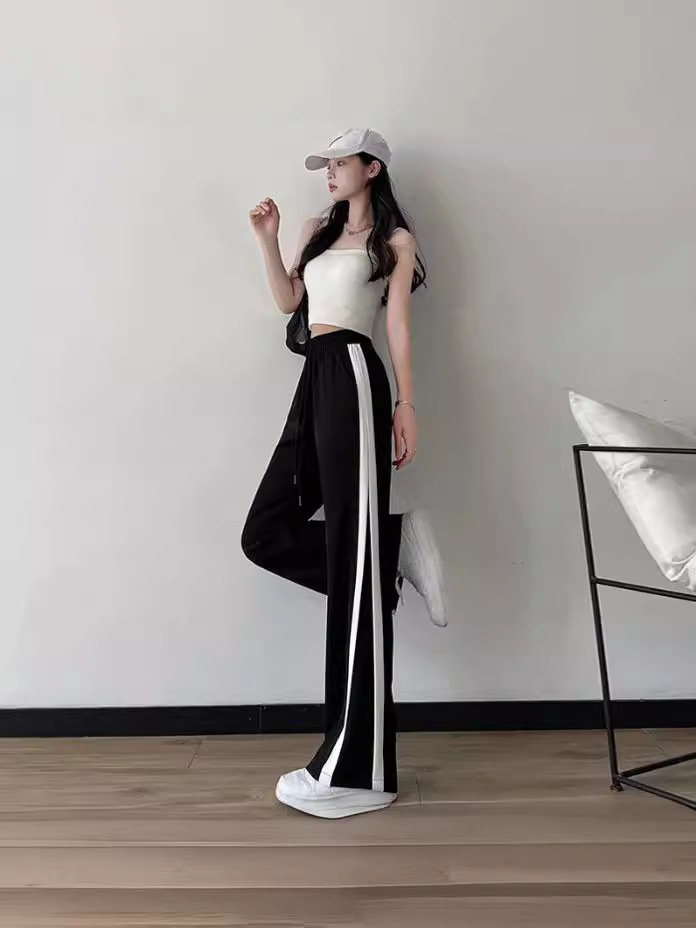 Women's Split Straight Leg Pants Spring and Summer New Chubby Women's Large Size Black Wide Leg Pants Instagram Style Trendy All-match Loose Casual Pants