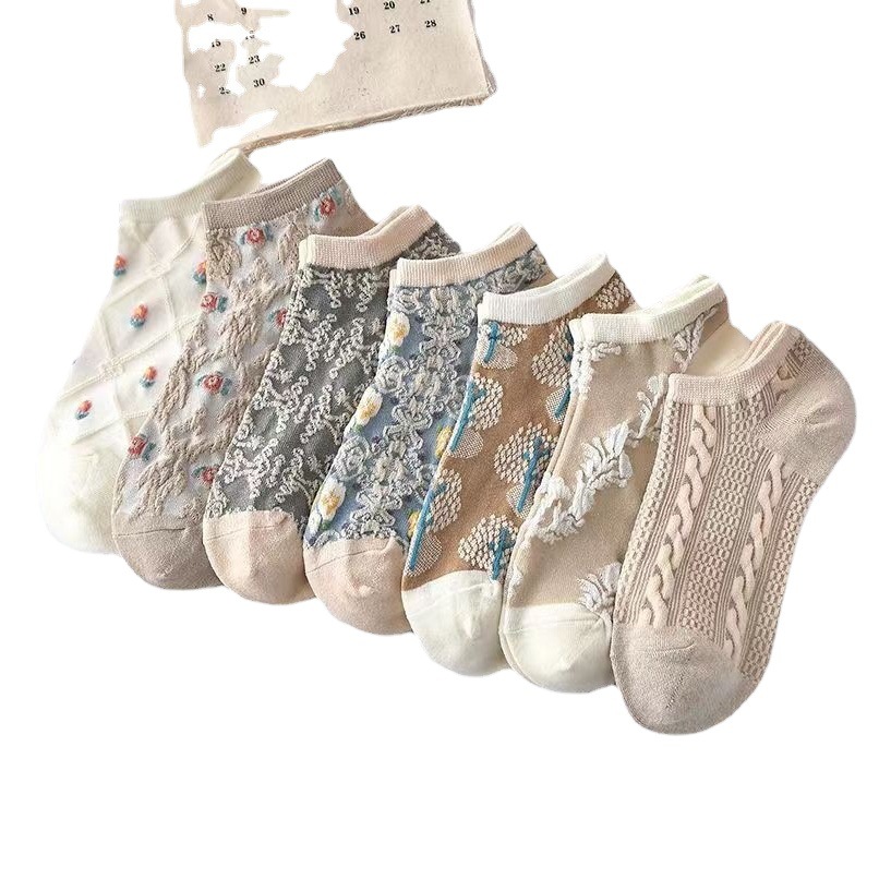 Summer boat socks low-top shallow-cut women's socks Japanese retro literary style socks breathable sweat-absorbent socks cotton thin wholesale