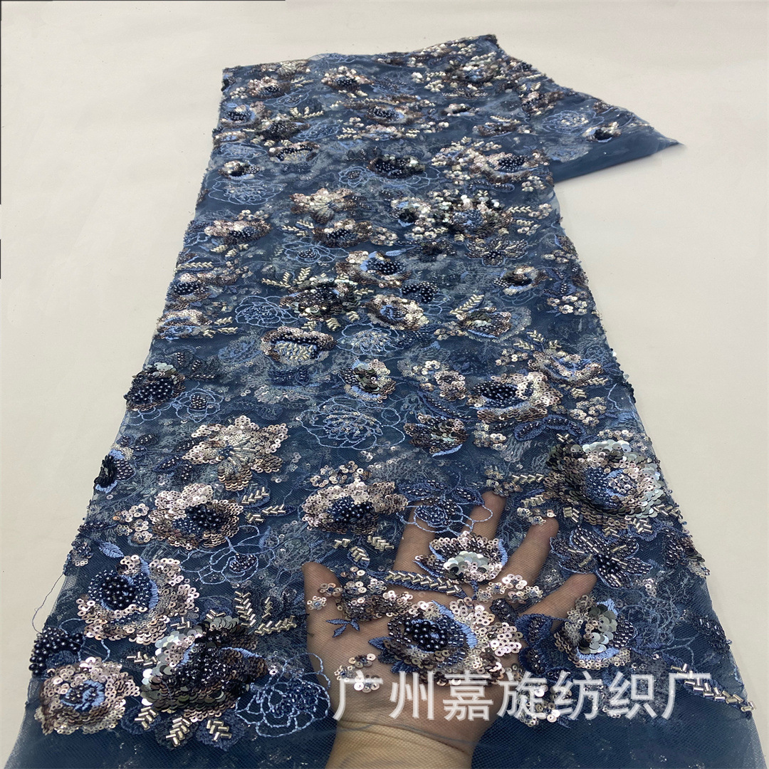 Picture of New Heavy Industry Handmade Bead Embroidery Cloth Ghana Zhongfeng Wedding Dress Bead Tube Embroidery Lace Embroidery Mesh Fabric