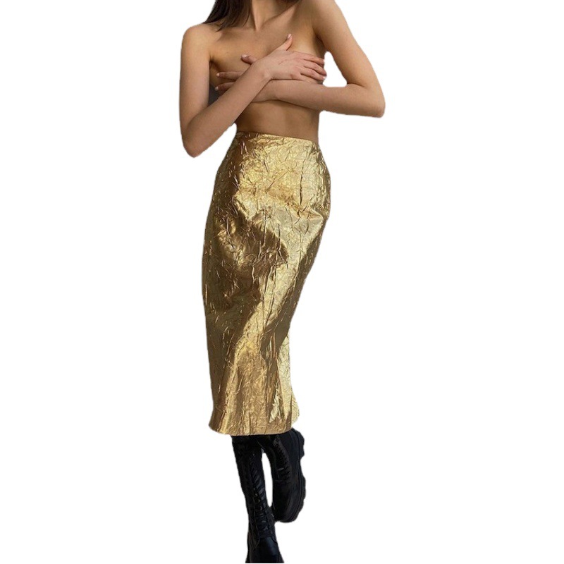 Foreign trade women's clothing 2023 spring new skirt pleated high waist back slit fashion trendy all-match hip skirt