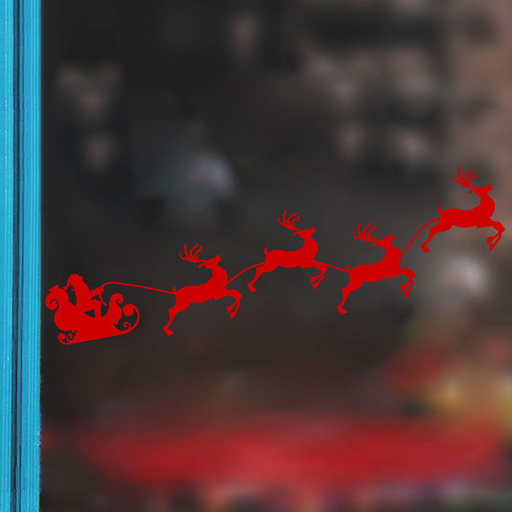 New VAxmas137N-O Red Reindeer Pull Santa Sleigh Travel Figure Window Stickers Wall Stickers Wholesale