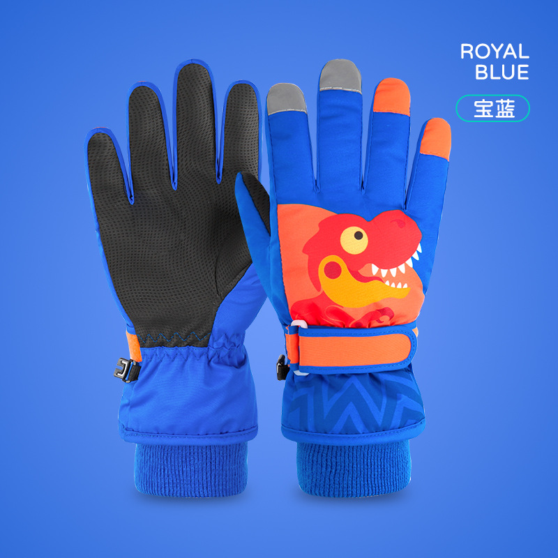 Picture of Children's Winter Ski Gloves Windproof and Warm Velvet Thickened Non-Slip Waterproof Small Dinosaur Gloves for Riding