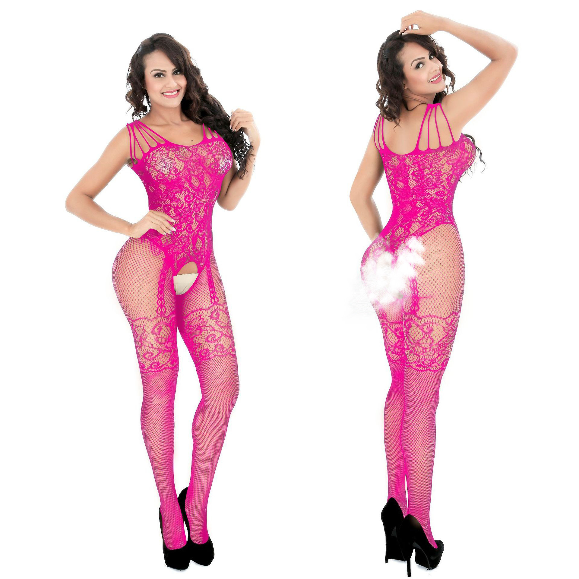Picture of Benqian Sexy Lingerie, Sexy One-Piece Fishnet Dress, Pure Desire Suspender Uniform, Flirting Props, Tempting Hollow-Out Nightgown 8836