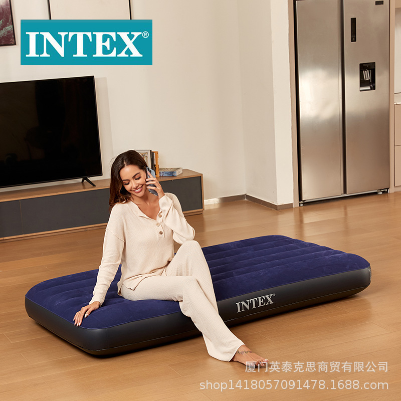 intex US 64757 striped flocking single inflatable mattress tent camping mat folding bed wholesale