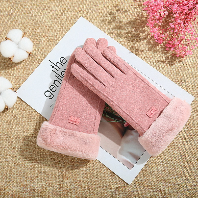 Picture of Winter warm gloves ladies fleece-lined thickened cold-proof touch screen riding hair ladies fashion cycling gloves wholesale