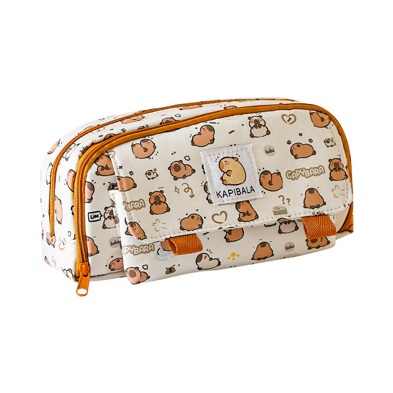 Picture of 3877 New Black and White Puppy Super Large Capacity Student Pencil Bag Multi-compartment Student Stationery Storage Pencil Bag