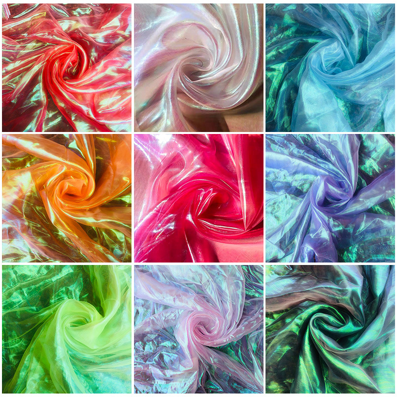 Magic Color Laser Cloth Glass Yarn Flat Colorful Colorful Yarn Fluorescent Yarn Stage Costume Performance Mesh Fabric Transparent