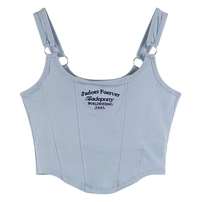 New Pure Lust Style Short Sleeveless Camisole with Breast Pads for Women to Wear Slim Hot Girl Internet Celebrity Letter Top Trendy