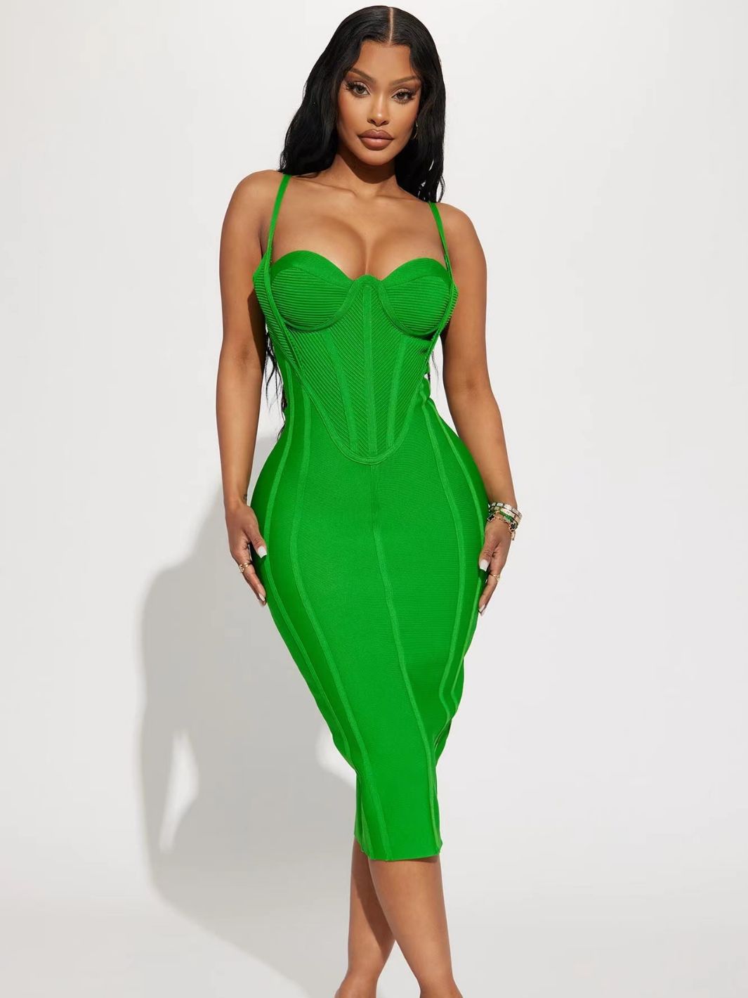 2023 Cross-border New Amazon Explosions Green Bandage Skirt European and American Fashion Strap Tight Knee-length Party Dress