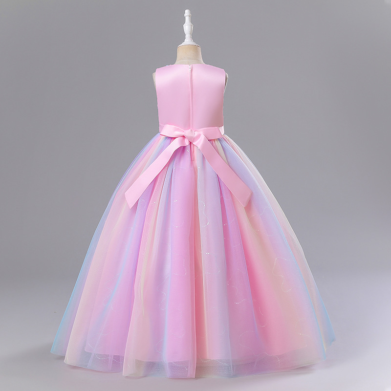 Picture of Children's clothing wholesale children's dress Princess dress girls mesh performance clothes one year old flower girl color dress factory